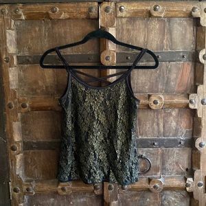 Y2K lace gold and black tank top